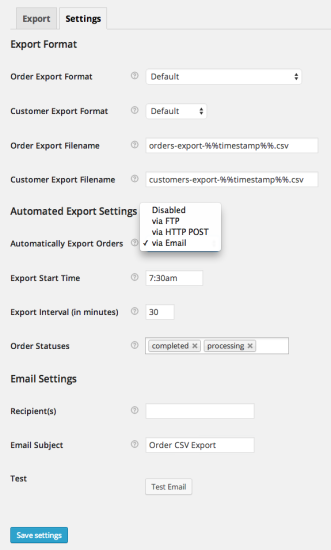 WooCommerce Order / Customer CSV Export Settings