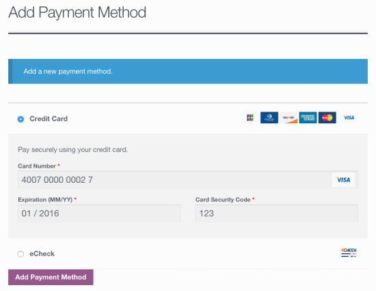 WooCommerce Authorize.net CIM: Add payment