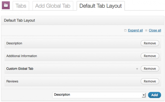 WooCommerce Tab Manager Default Tab Layout
