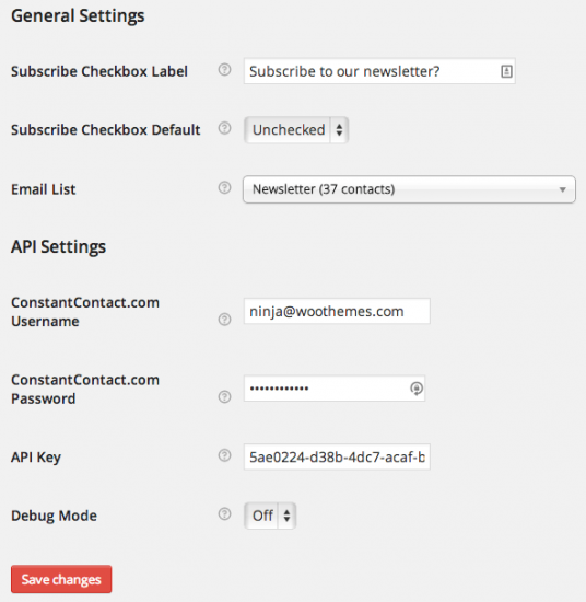 WooCommerce Constant Contact Integration Settings